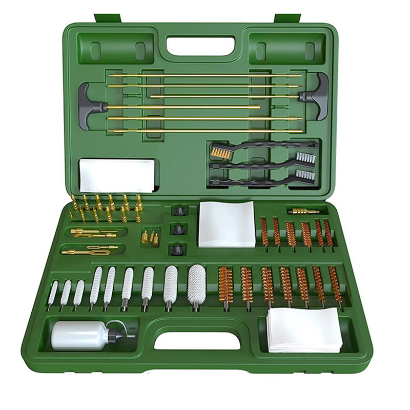 Kit universale per pulizia armi, custodia in plastica verde di grandi dimensioni
